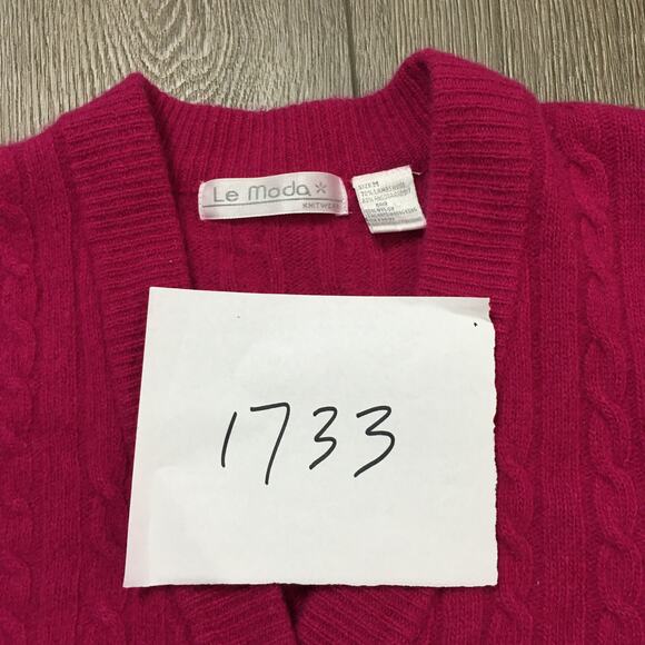 Le Moda Knitwear Lambswool Angora rabbit Blend Pink women vest size m Cable Knit - Picture 6 of 6